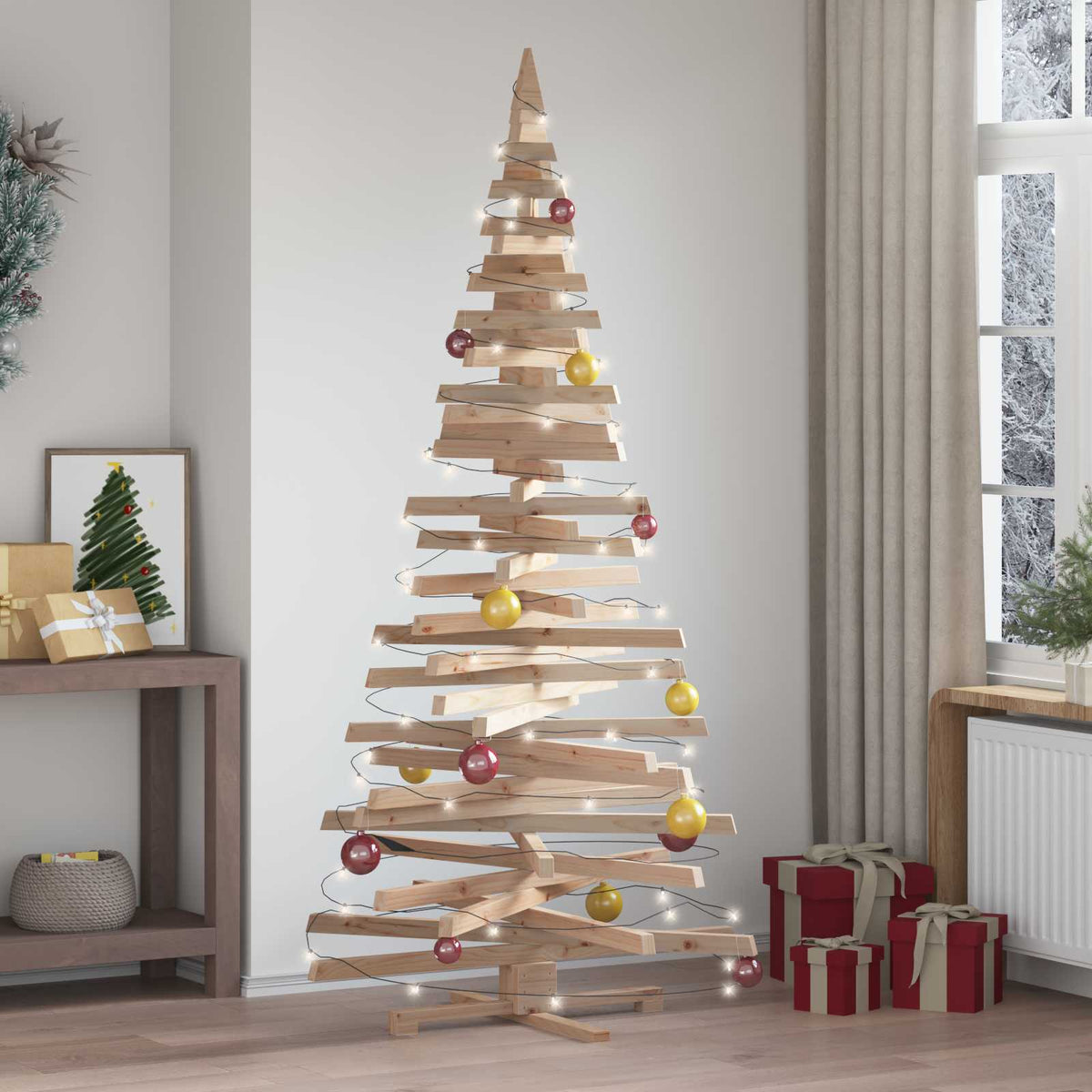 Wooden Christmas Tree KOTKA 210 cm Solid Pine Wood Natural