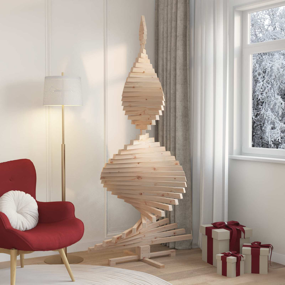 Wooden Christmas Tree KOTKA 210 cm Solid Pine Wood Natural