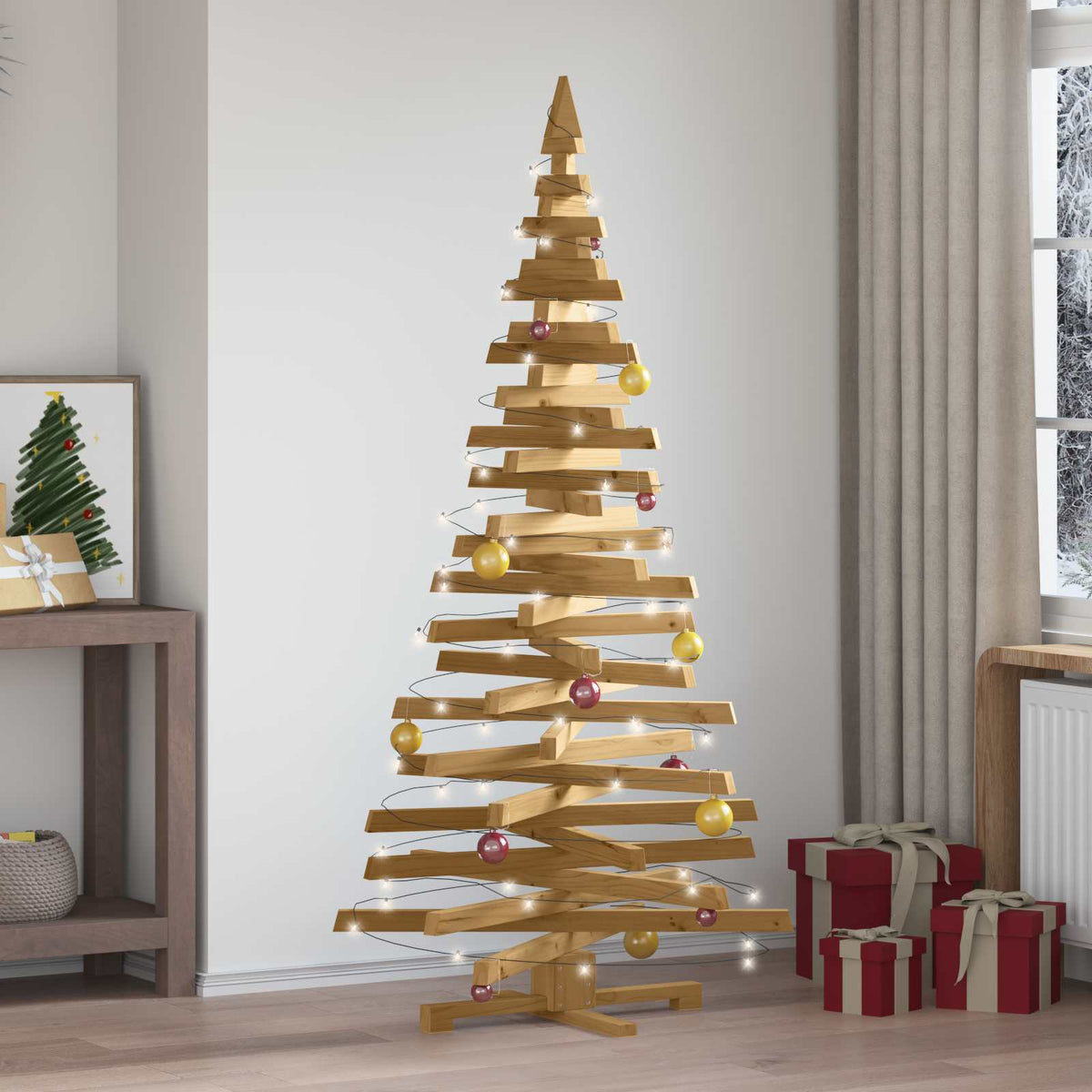 Wooden Christmas Tree KOTKA 180 cm Solid Pine Wood Brown