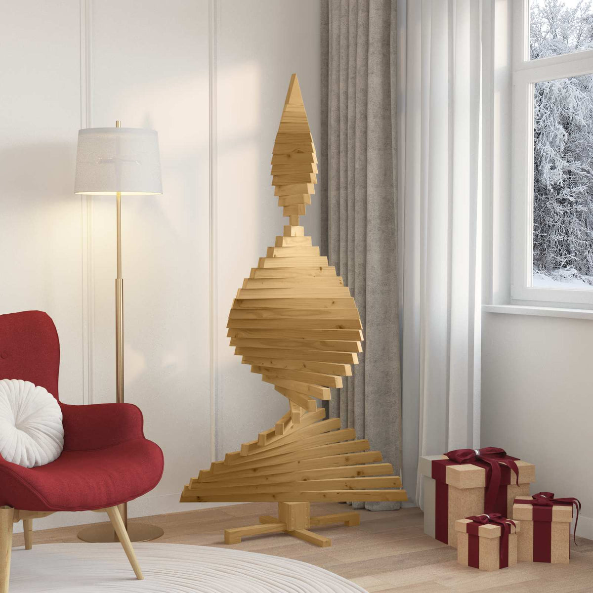 Wooden Christmas Tree KOTKA 180 cm Solid Pine Wood Brown