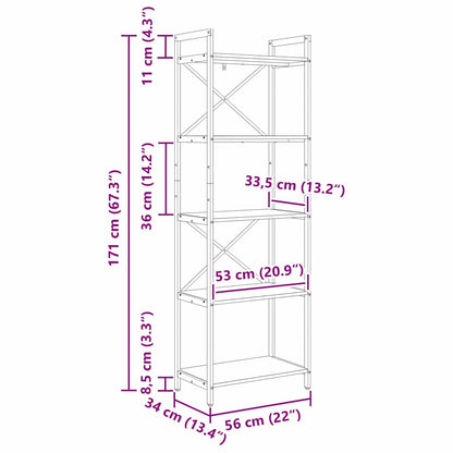 Bookshelf Black Oak 56 x 34 x 171 cm Engineered Wood