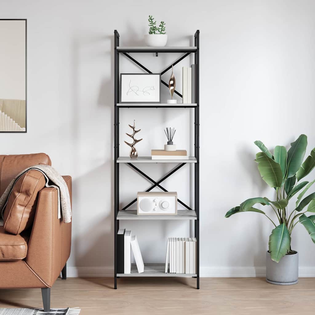 Bookshelf 5-Tier 56 x 34 x 171 cm Engineered Wood Grey Sonoma