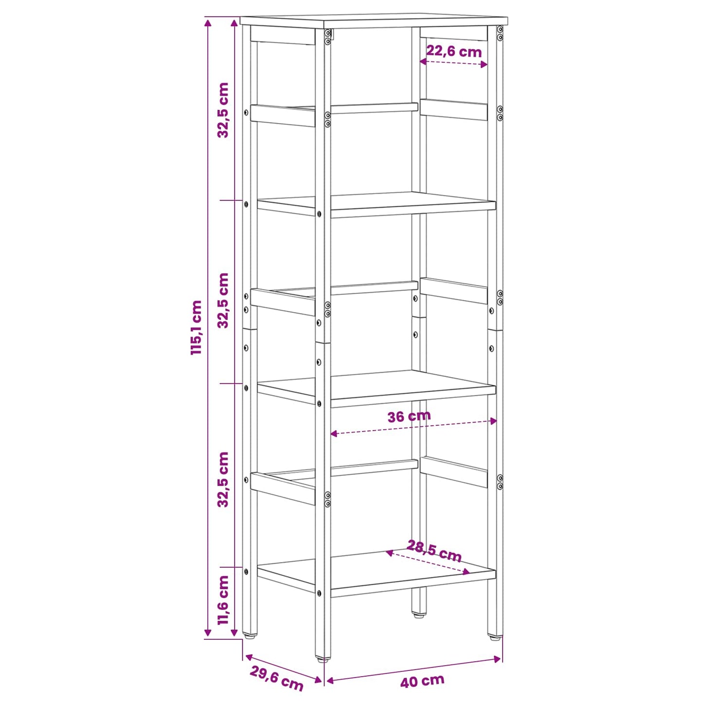 Bookshelf Grey Sonoma 40 x 29.5 x 115 cm Engineered Wood