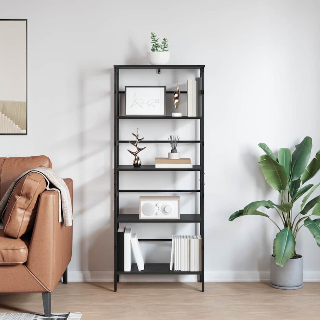 Bookshelf 4-Tier 60 x 29.5 x 149 cm Engineered Wood Black Oak
