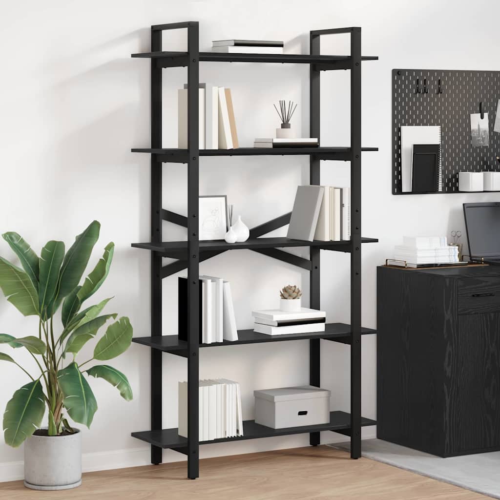 Bookshelf 5-Tier 100 x 33.5 x 178 cm Engineered Wood Black Oak