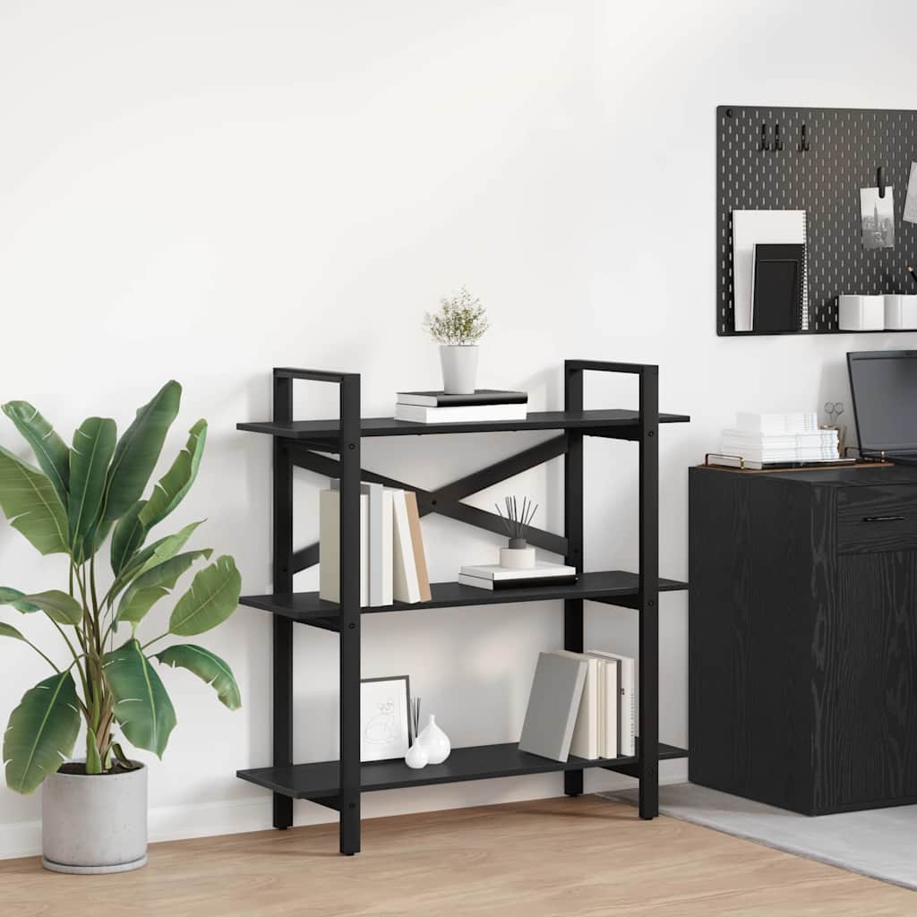 Bookshelf 3-Tier 100 x 33.5 x 102 cm Engineered Wood Black Oak