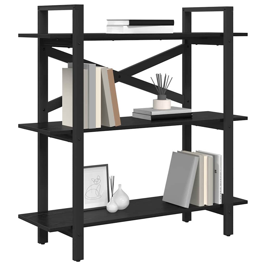 Bookshelf 3-Tier 100 x 33.5 x 102 cm Engineered Wood Black Oak