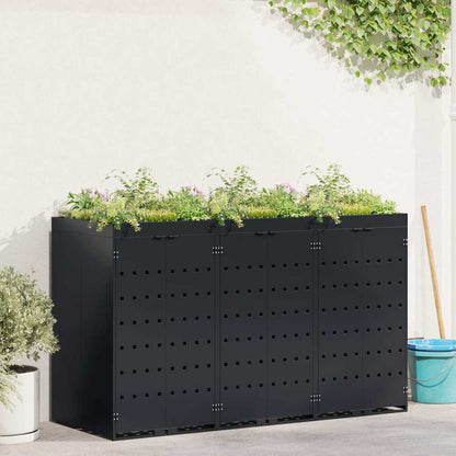 Wheelie Bin Storage for 3 Bins Black 204 x 77.5 x 121.5 cm