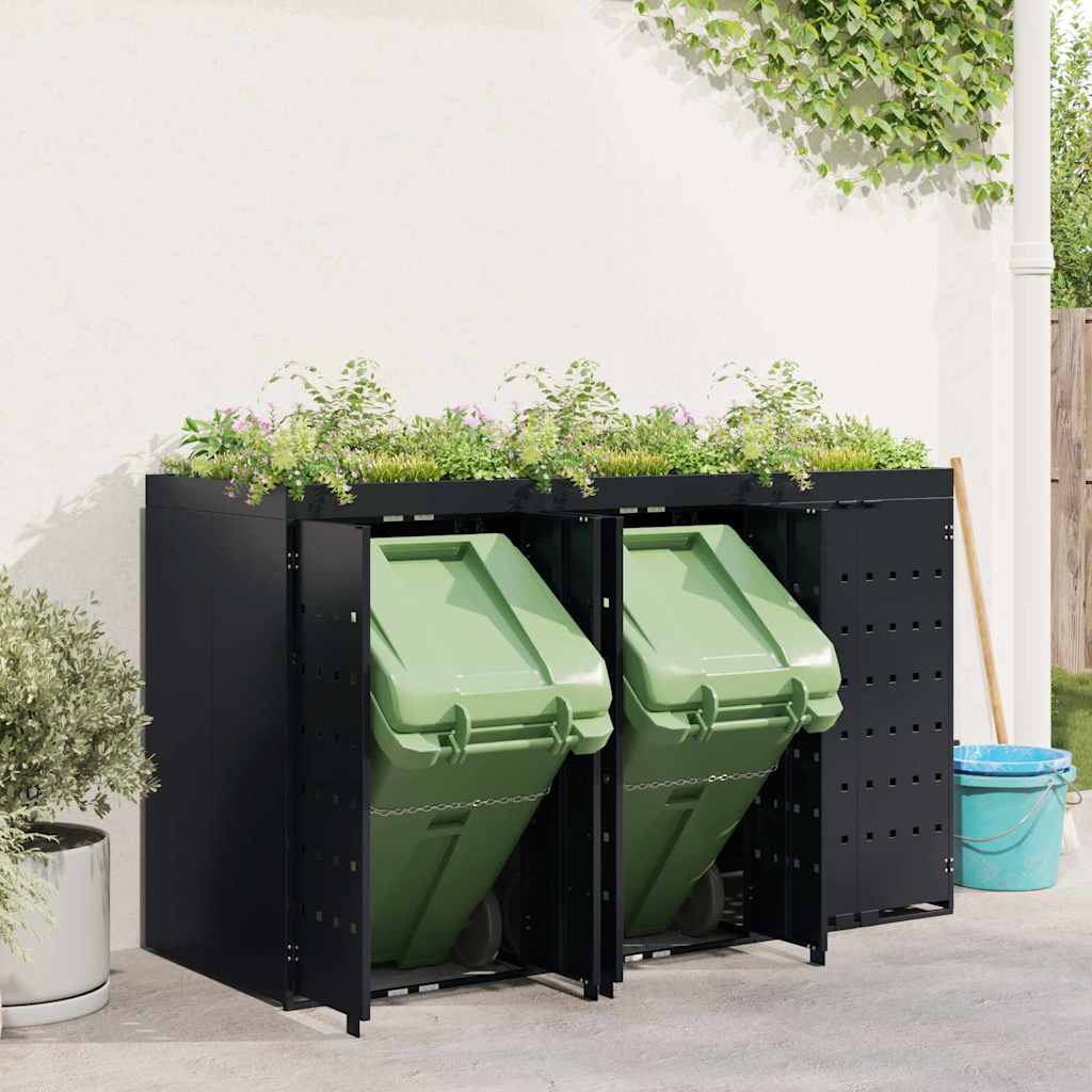 Wheelie Bin Storage for 3 Bins Black 204 x 77.5 x 121.5 cm