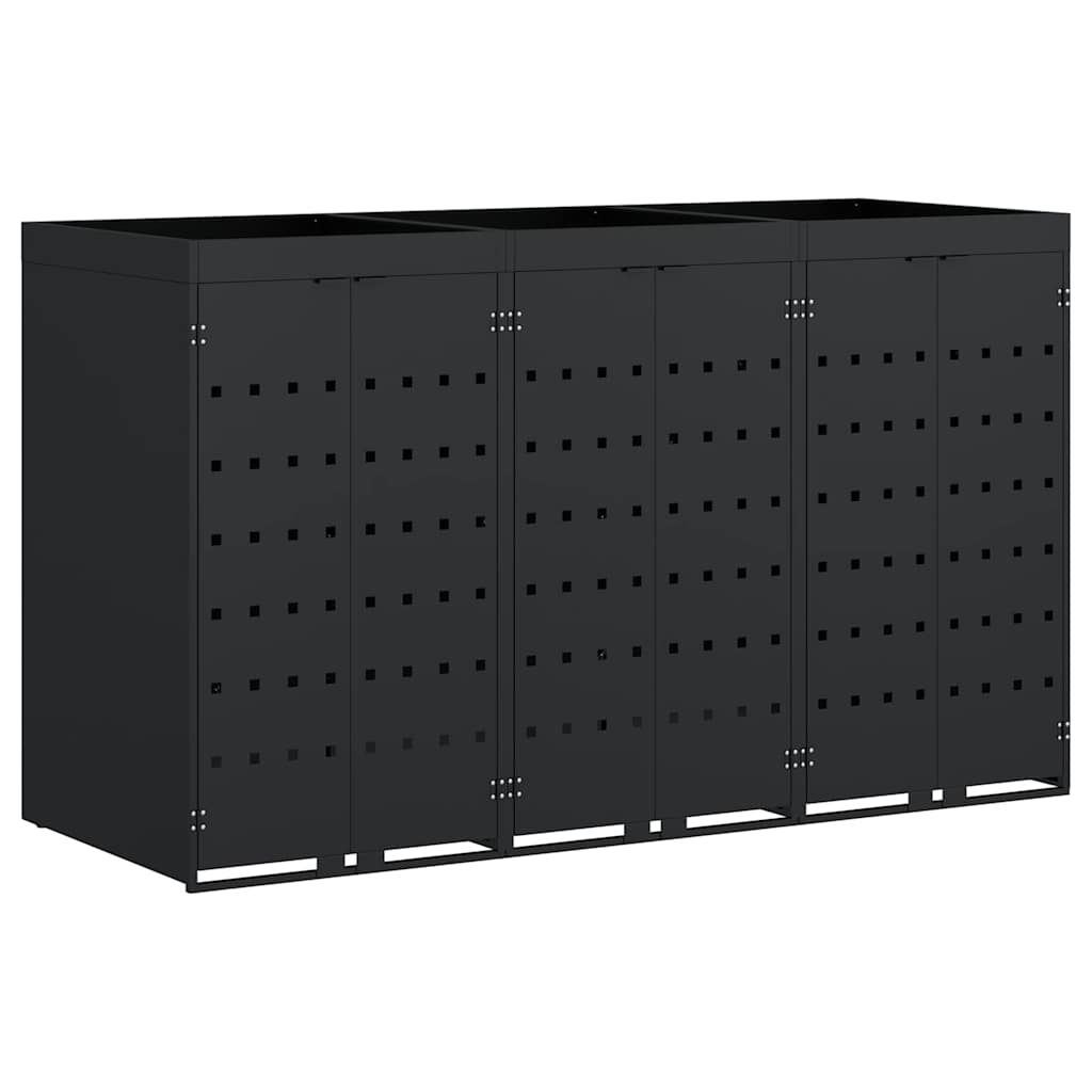 Wheelie Bin Storage for 3 Bins Black 204 x 77.5 x 121.5 cm