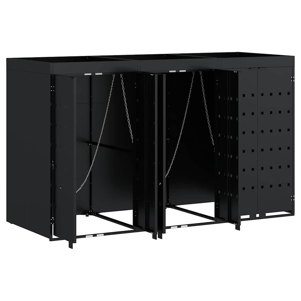Wheelie Bin Storage for 3 Bins Black 204 x 77.5 x 121.5 cm
