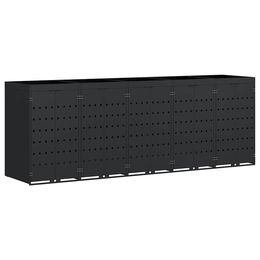 Wheelie Bin Storage for 5 Bins Black 340 x 77.5 x 121.5 cm