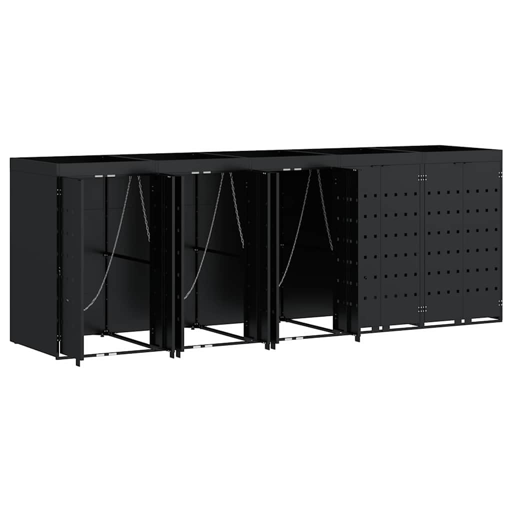 Wheelie Bin Storage for 5 Bins Black 340 x 77.5 x 121.5 cm