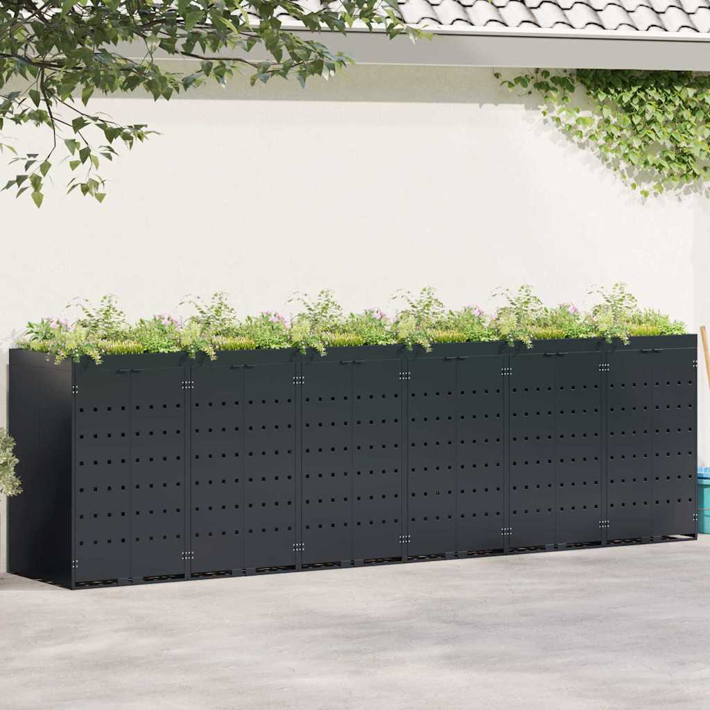 Wheelie Bin Storage for 6 Bins Black 408 x 77.5 x 121.5 cm