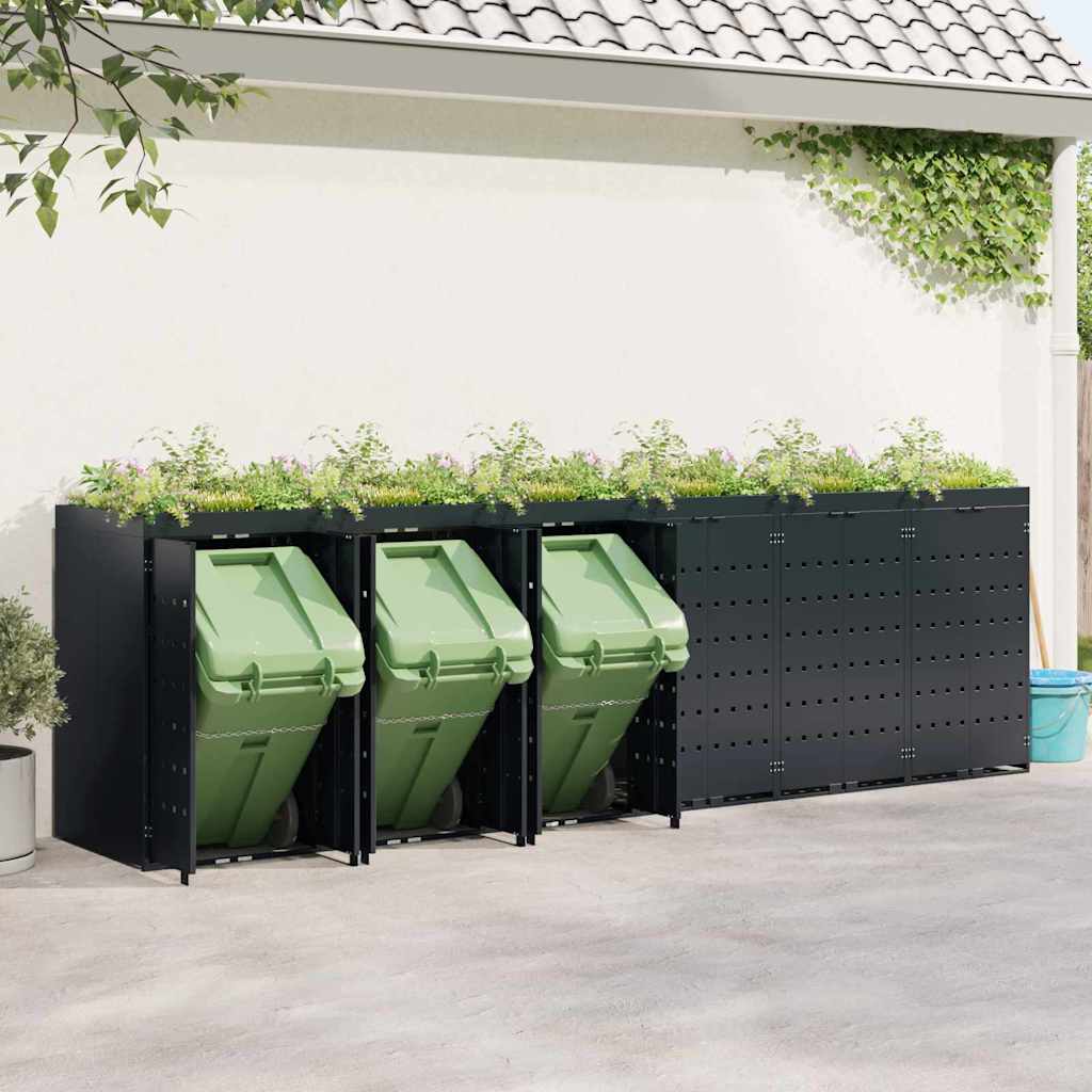 Wheelie Bin Storage for 6 Bins Black 408 x 77.5 x 121.5 cm