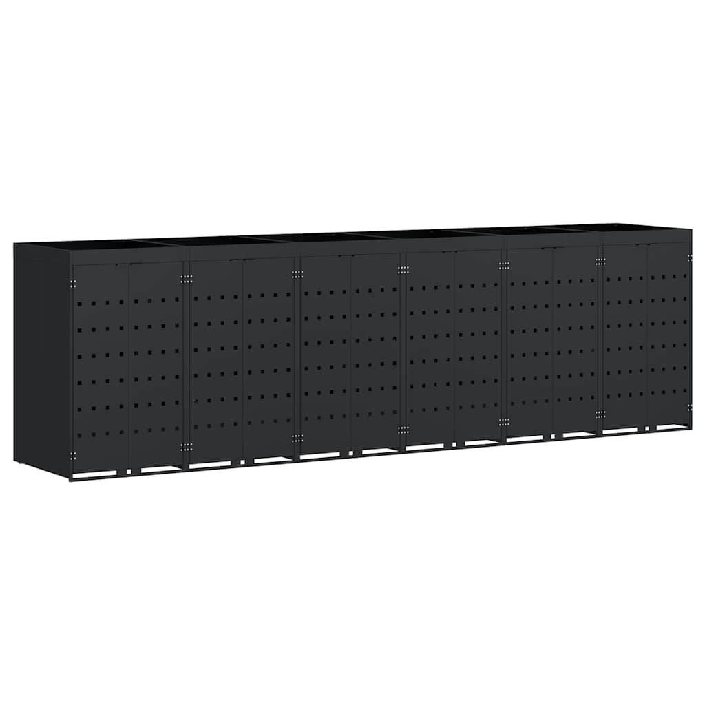 Wheelie Bin Storage for 6 Bins Black 408 x 77.5 x 121.5 cm