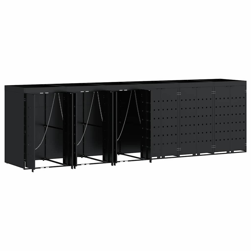 Wheelie Bin Storage for 6 Bins Black 408 x 77.5 x 121.5 cm