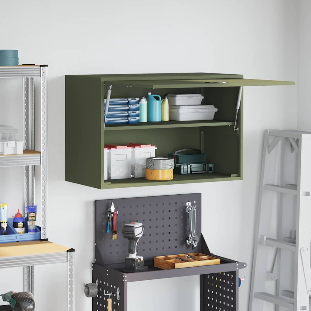 Wall Cabinet for Garage with Gas-lift Door Olive green