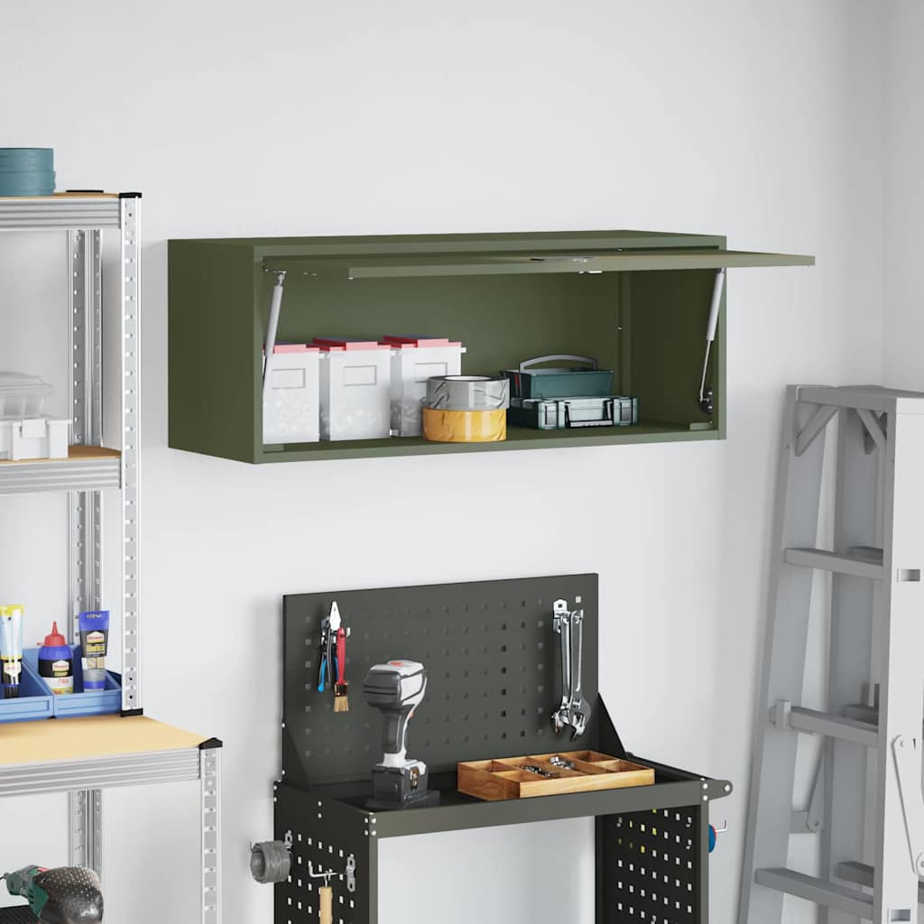 Wall Cabinet for Garage with Gas-lift Door Olive green