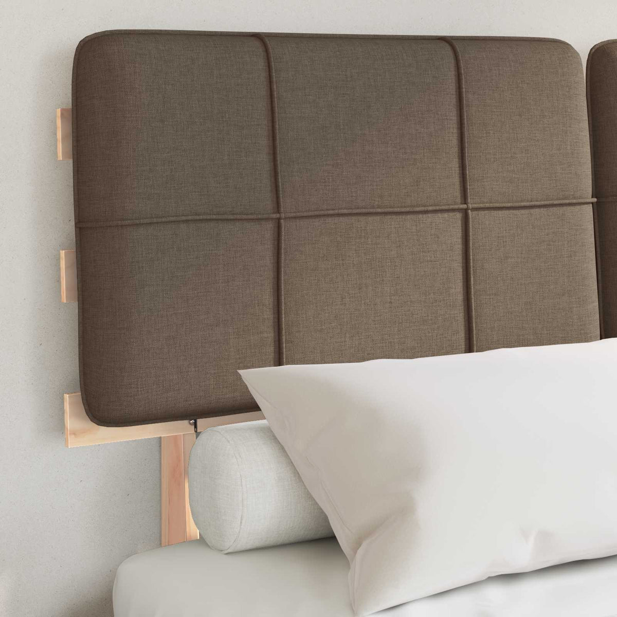 Bed Frame with Upholstered Headboard Natural and Taupe