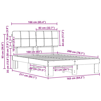 Bed Frame with Upholstered Headboard Natural and Taupe