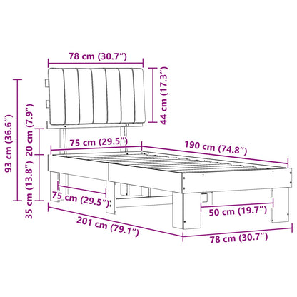 Bed Frame with Upholstered Headboard Black 75 x 190 cm