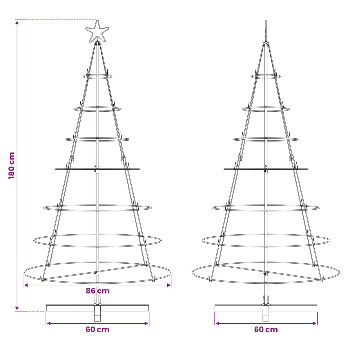 Christmas Cone Tree with Stand Black 180.5 cm Steel