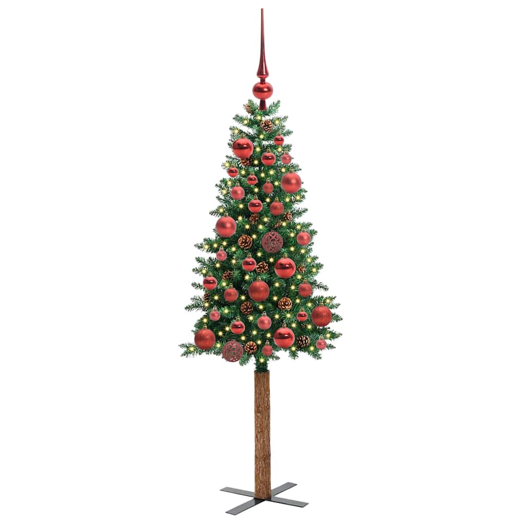 Slim Christmas Tree Green 150 cm PVC and Solid Pine wood