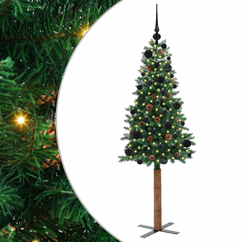 Slim Christmas Tree Green 150 cm PVC and Solid Pine wood