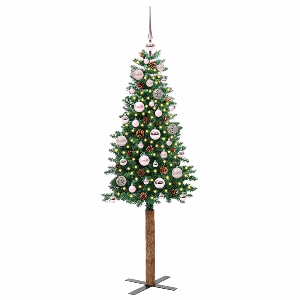 Slim Christmas Tree Green 150 cm PVC and Solid Pine wood