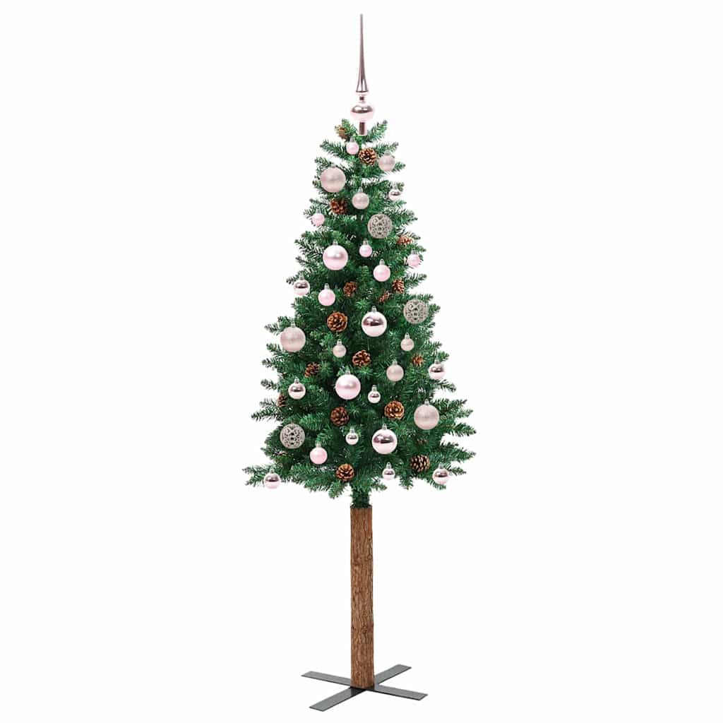 Slim Christmas Tree Green 150 cm PVC and Solid Pine wood