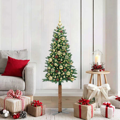 Slim Christmas Tree Green 150 cm PVC and Solid Pine wood