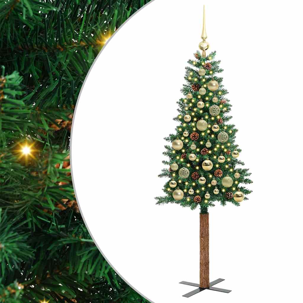 Slim Christmas Tree Green 150 cm PVC and Solid Pine wood