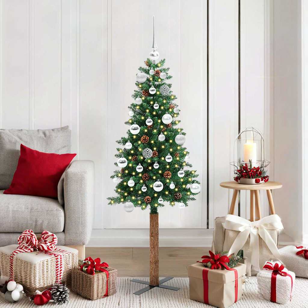 Slim Christmas Tree Green 150 cm PVC and Solid Pine wood