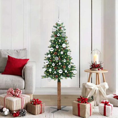 Slim Christmas Tree Green 150 cm PVC and Solid Pine wood