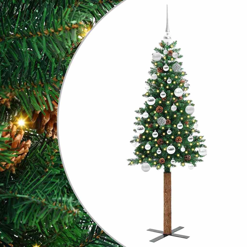 Slim Christmas Tree Green 150 cm PVC and Solid Pine wood