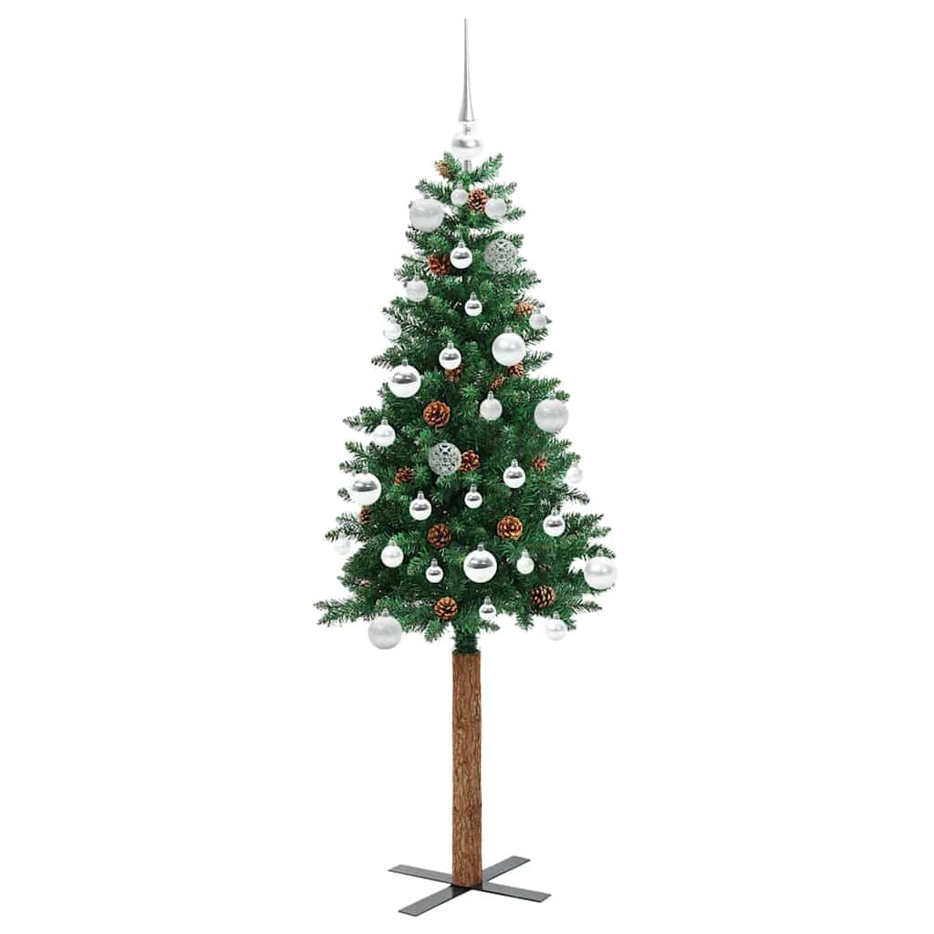 Slim Christmas Tree Green 150 cm PVC and Solid Pine wood