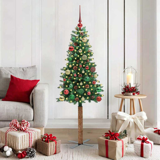 Slim Christmas Tree Green 150 cm PVC and Solid Pine wood
