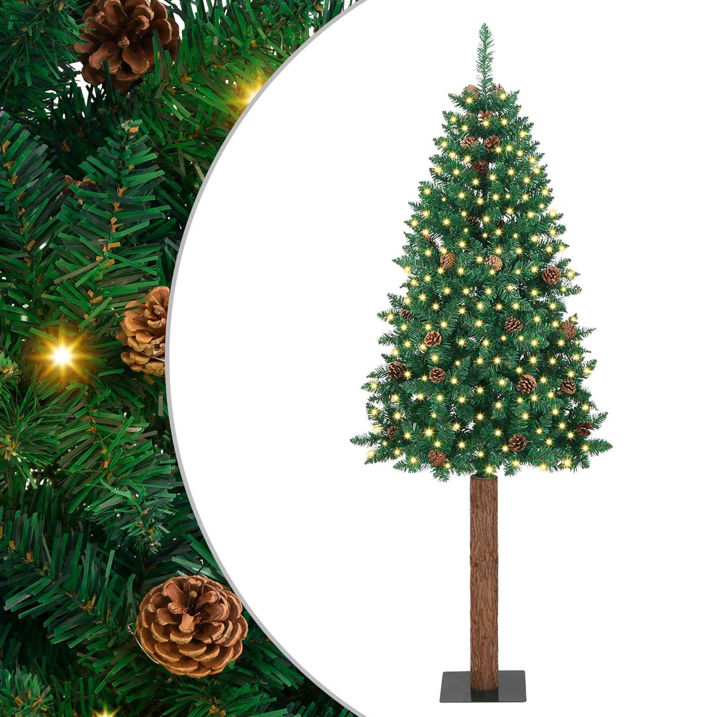Slim Christmas Tree Green 180 cm PVC and Solid Pine wood