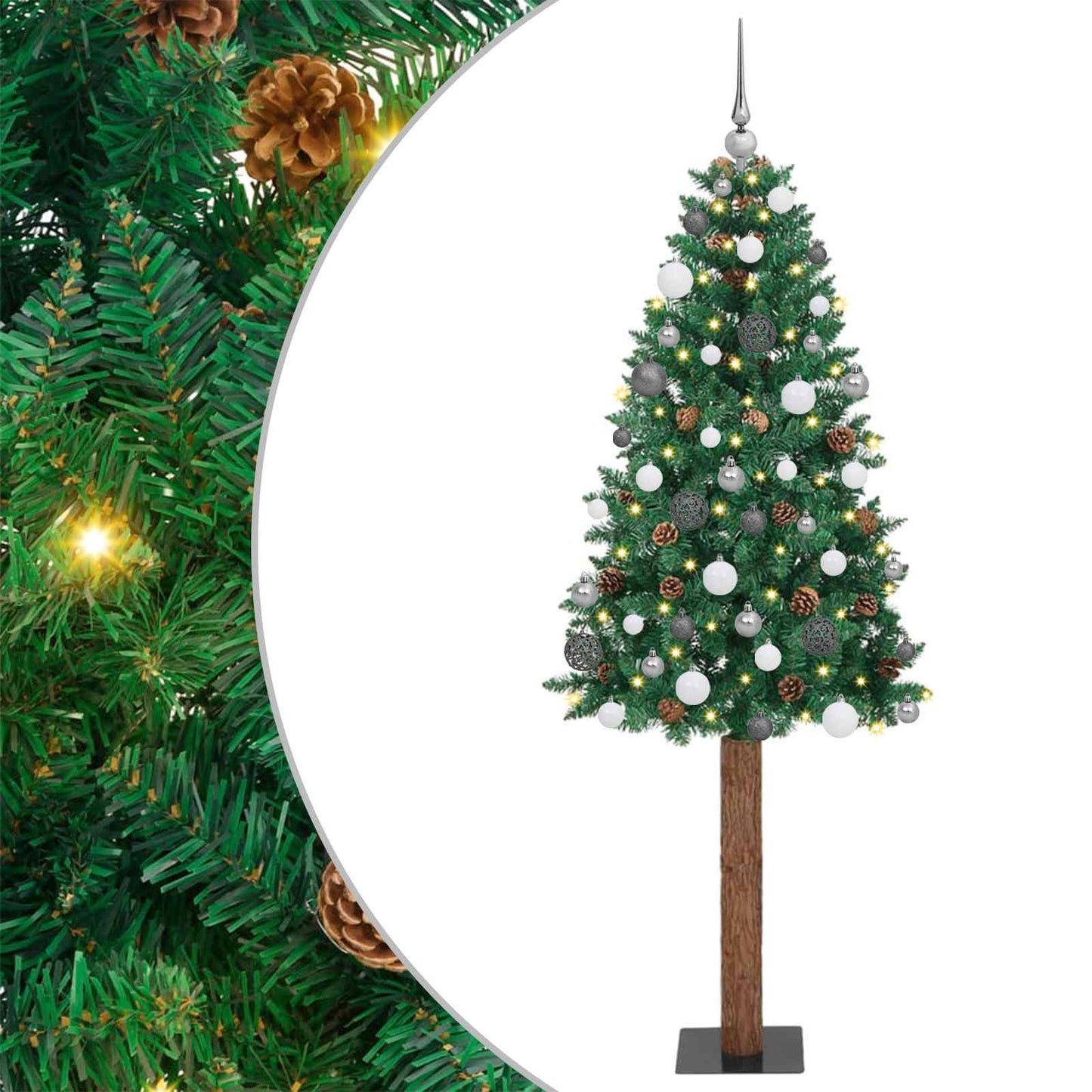 Slim Christmas Tree Green 180 cm PVC and Solid Pine wood