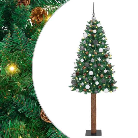 Slim Christmas Tree Green 180 cm PVC and Solid Pine wood