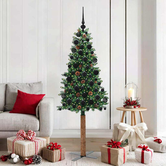 Slim Christmas Tree Green 180 cm PVC and Solid Pine wood