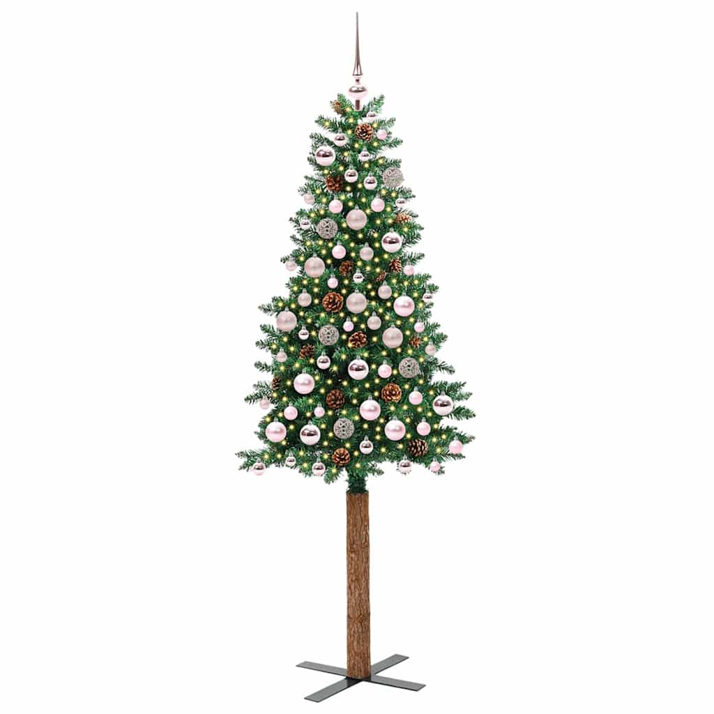Slim Christmas Tree Green 180 cm PVC and Solid Pine wood