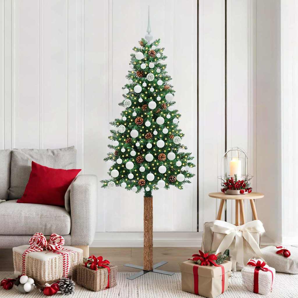 Slim Christmas Tree Green 180 cm PVC and Solid Pine wood