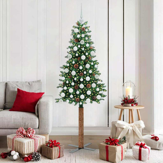Slim Christmas Tree Green 180 cm PVC and Solid Pine wood