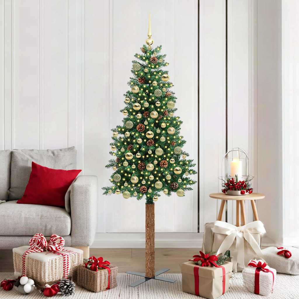 Slim Christmas Tree Green 180 cm PVC and Solid Pine wood