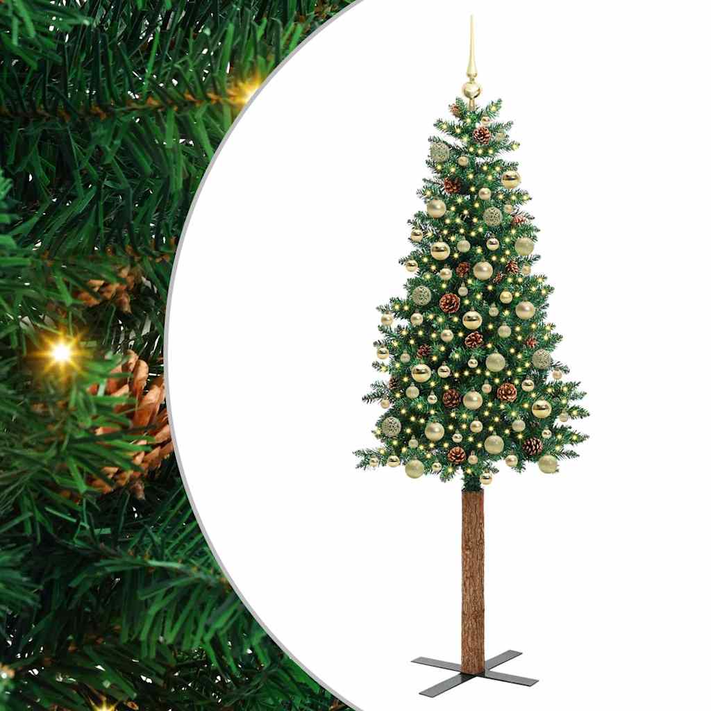 Slim Christmas Tree Green 180 cm PVC and Solid Pine wood