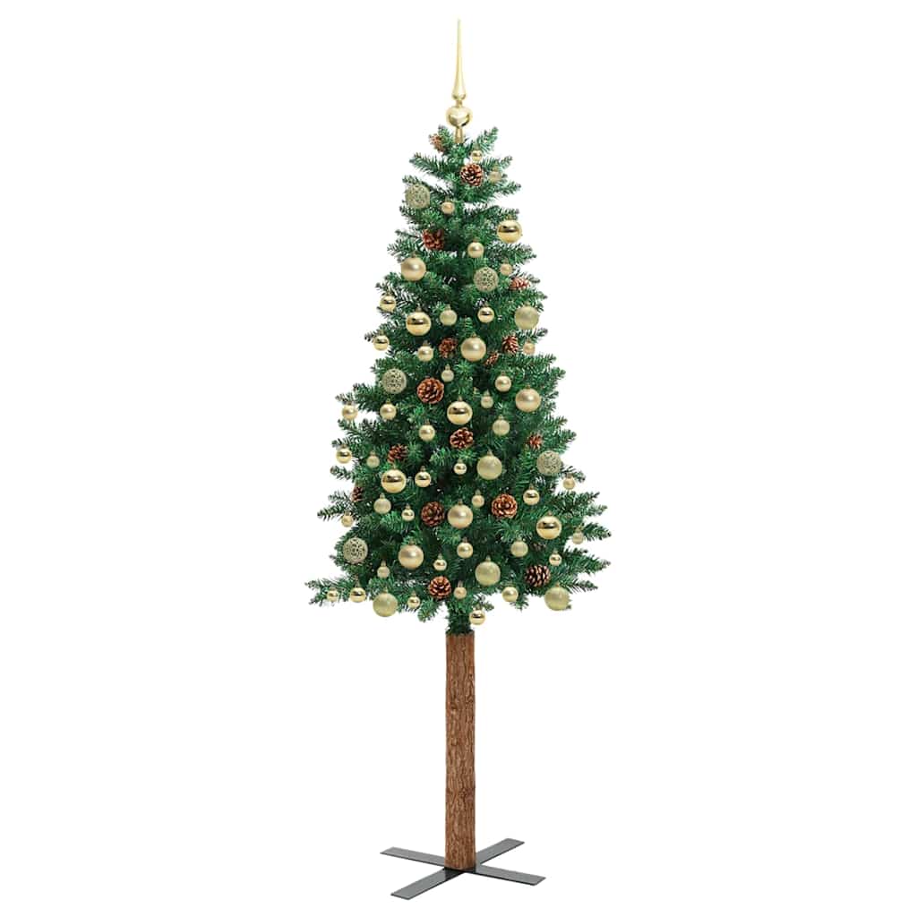 Slim Christmas Tree Green 180 cm PVC and Solid Pine wood