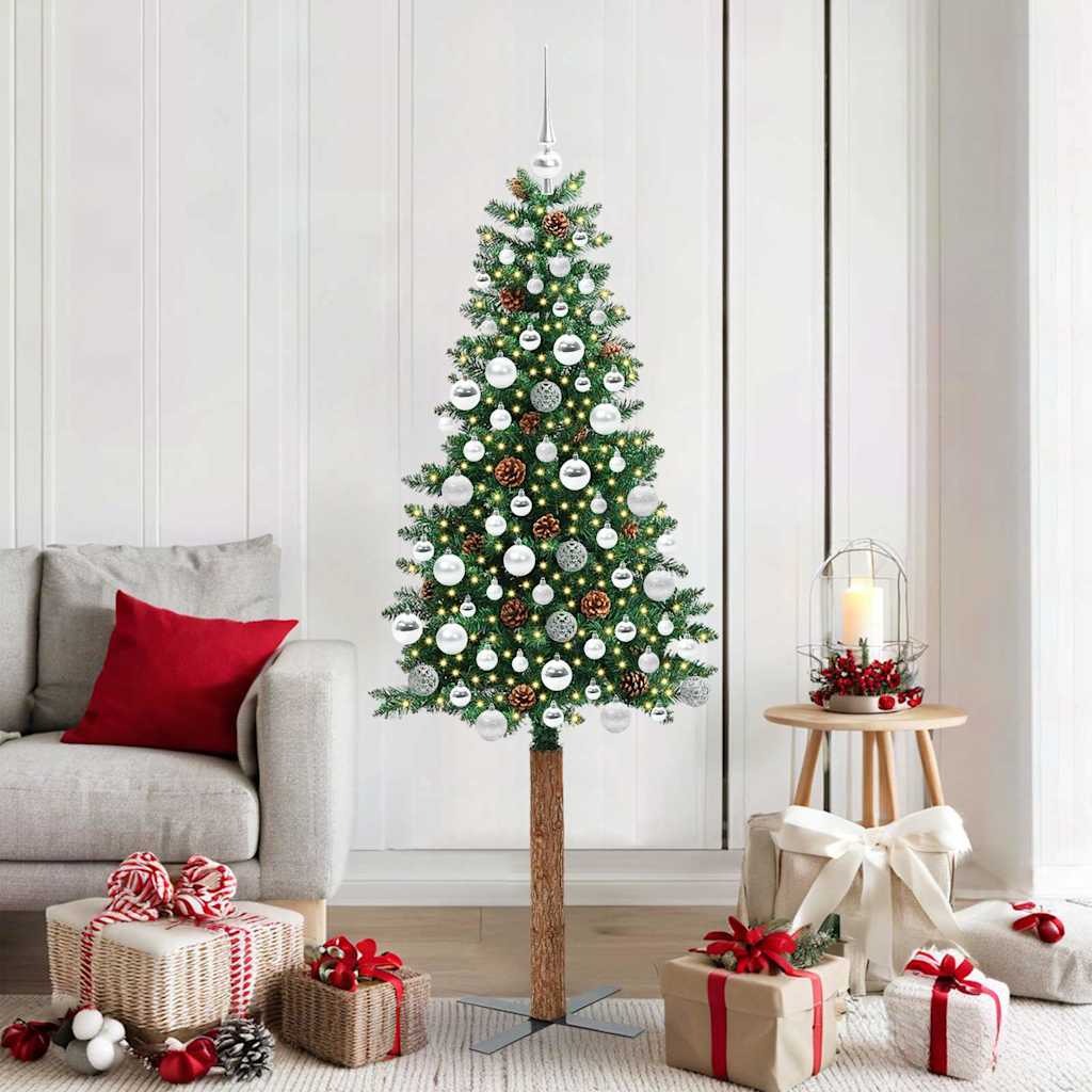 Slim Christmas Tree Green 180 cm PVC and Solid Pine wood