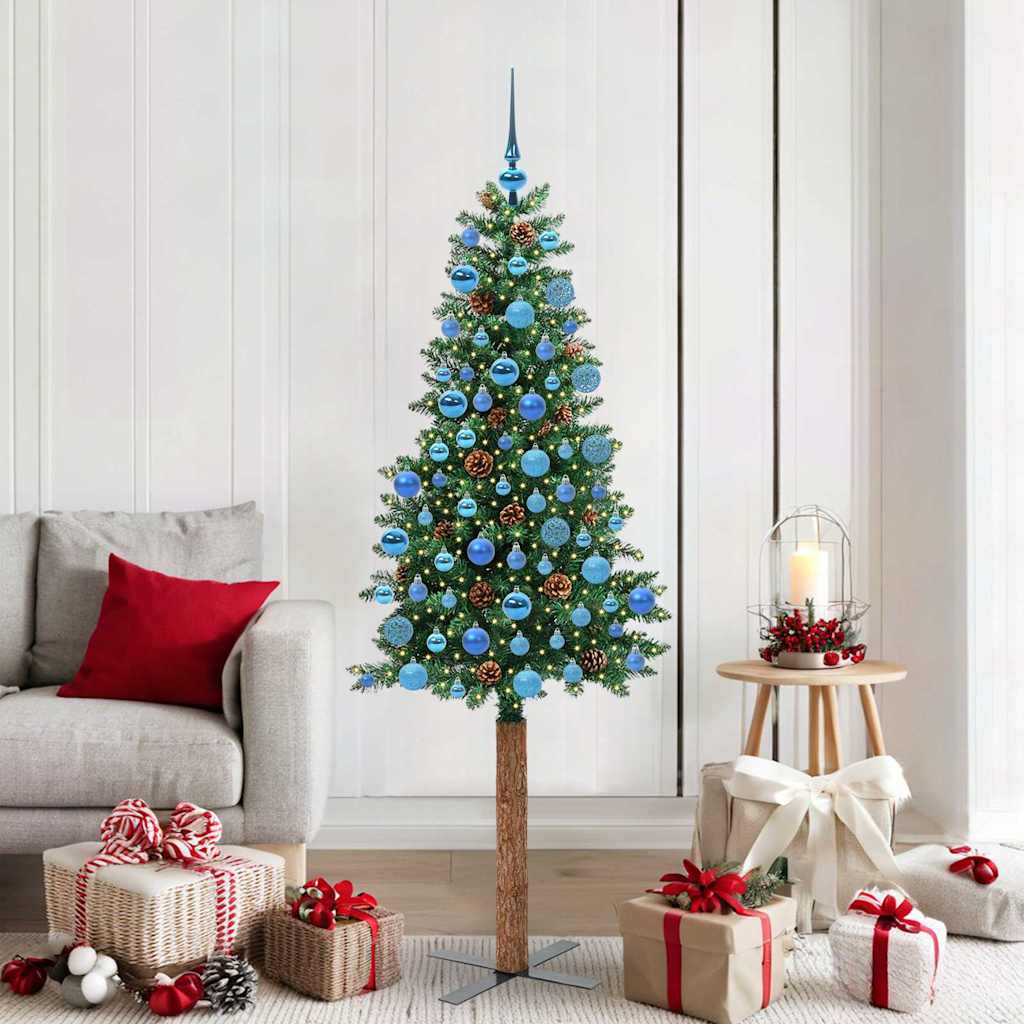 Slim Christmas Tree Green 180 cm PVC and Solid Pine wood